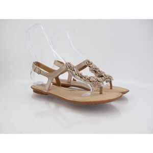 Born Women Sandal 10 Floral Strappy Slingback Flat Beige Leather Bridal Shoe